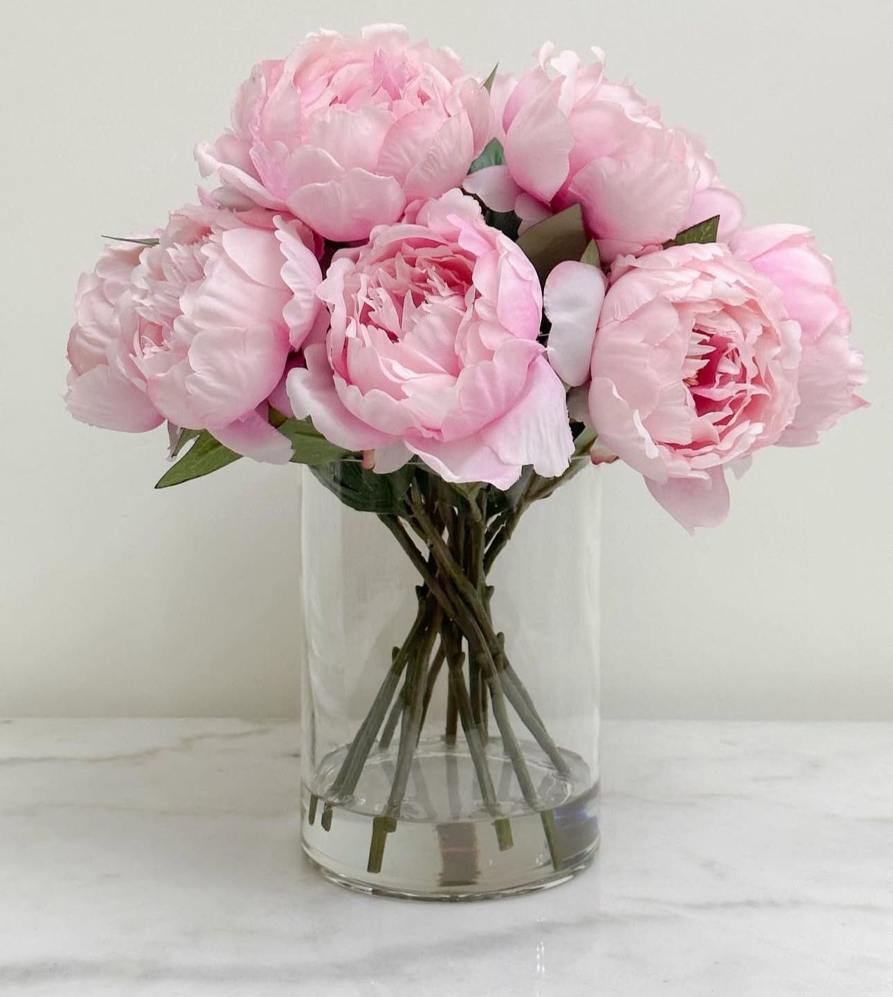 Soft Pink Peony Bouquet in Glass Vase
