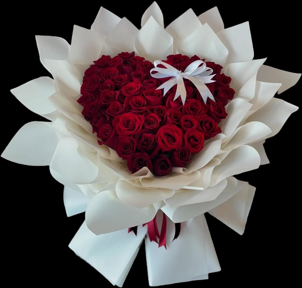 Heart-Shaped Red Rose Bouquet (Premium Wrapping)