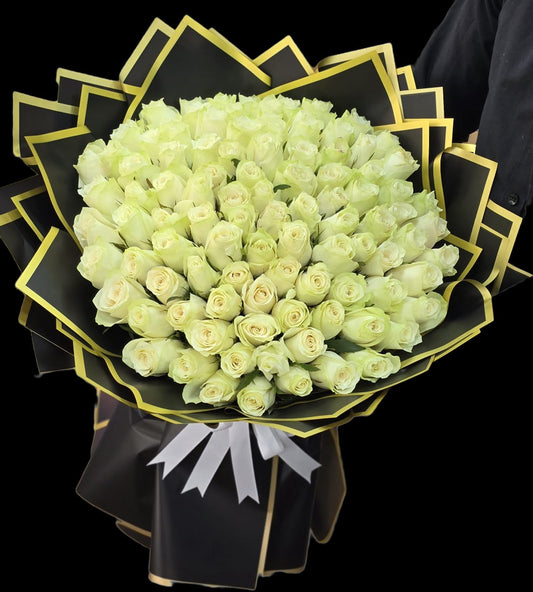 Elegant White Rose Bouquet (Premium Wrap)